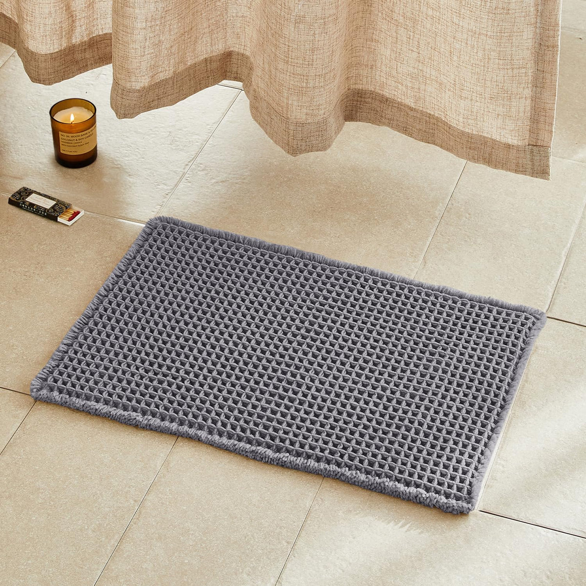 TYUU Waffle Bath Mat, Boho Bathroom Rugs Non Slip Washable, 30x20 Khaki
