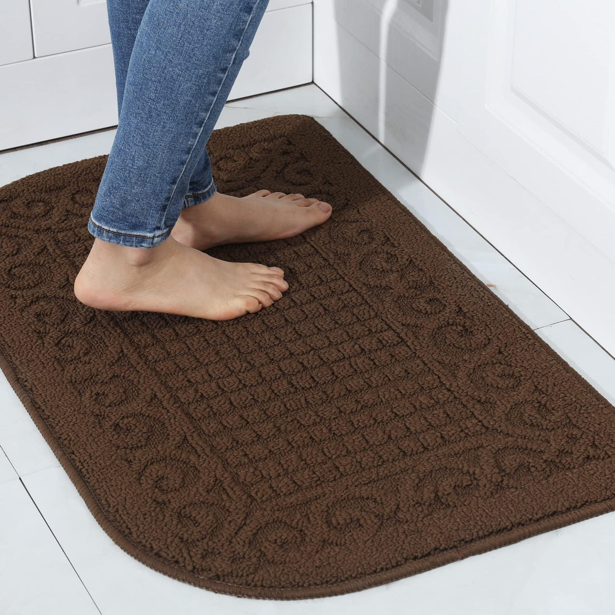 COSY HOMEER 27x18 Half Round Kitchen Rug,Non Slip Washable Mat,Burgundy 1PC