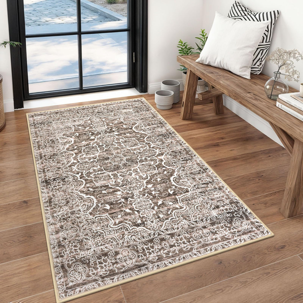 KUTA Entryway Rugs Indoor Washable Small Area Rug 2x3 Blue Entrance Carpet