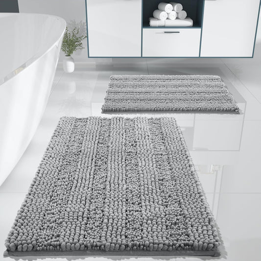 Yimobra Bathroom Rug Set 2 Piece, Absorbent Bath Mat Set, 32x20+24x17, Gray