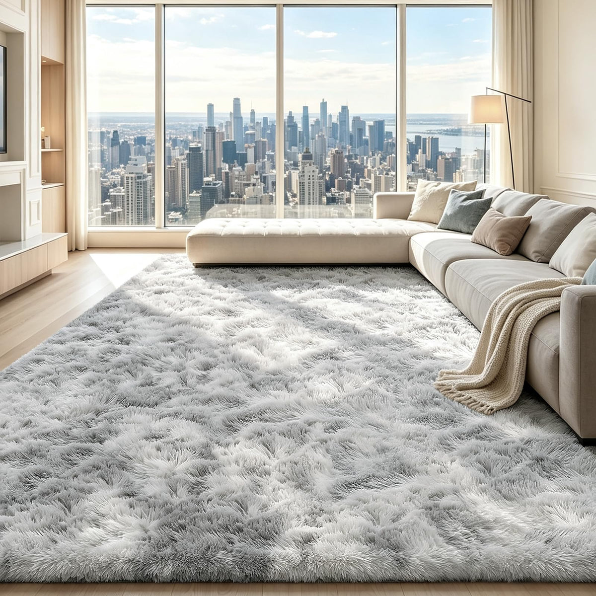 Beige 2x4 Area Rugs for Bedroom, Fluffy Shag Rug Small Rug Bedside Carpet