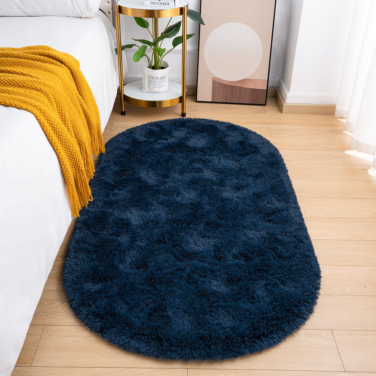 Goideal Fluffy Bedroom Rug, Small Oval Area Rugs, Cream Shag Bedside Carpet for Kids Room Nursery Dorm Cute Fuzzy Indoor Decor for Boy and Girl, 2.6 x 5.3 Feet