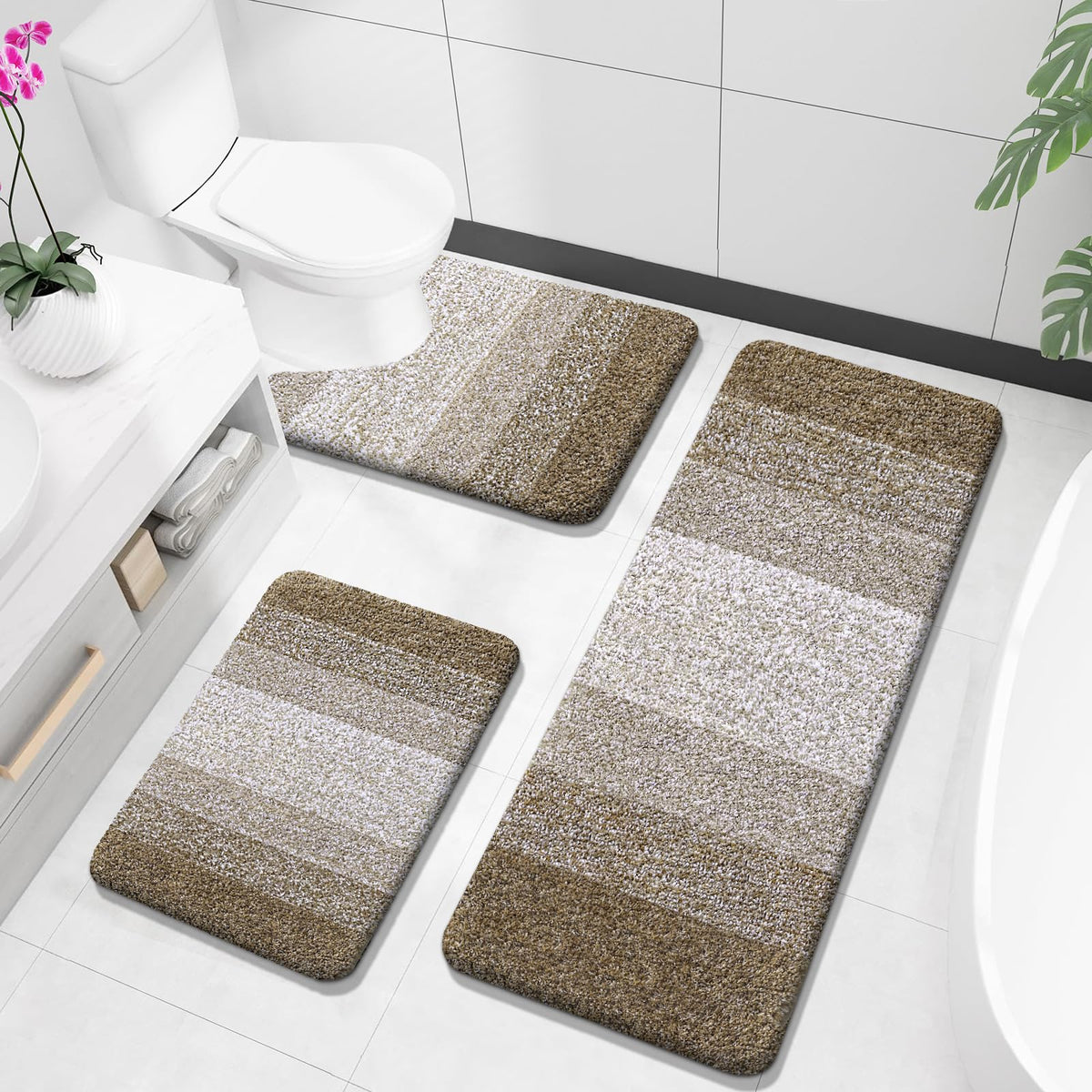 OLANLY Microfiber Bathroom Rugs Sets 3 Piece, Absorbent Bath Mats, Grey