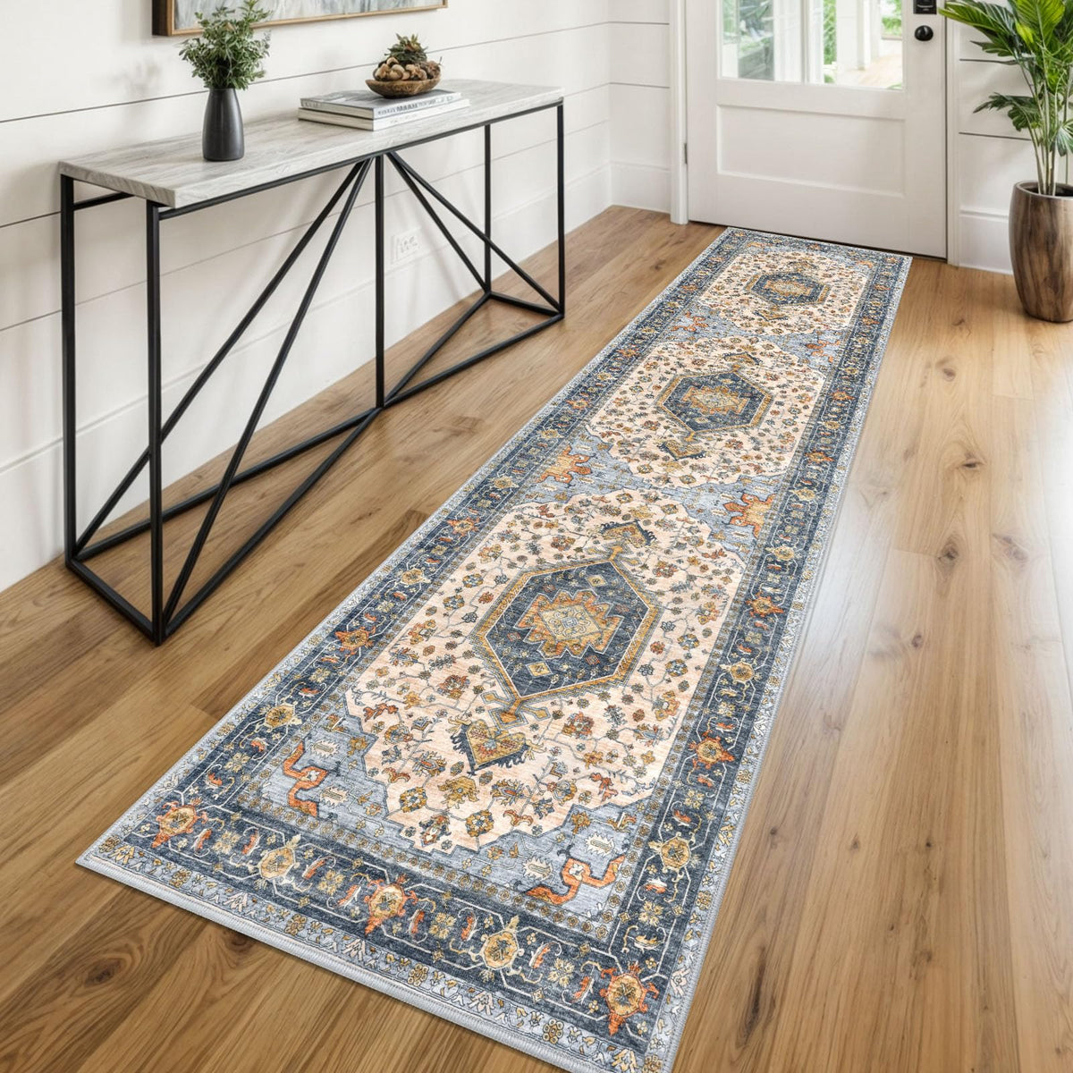 KUTA Entryway Rugs Indoor Washable Small Area Rug 2x3 Blue Entrance Carpet