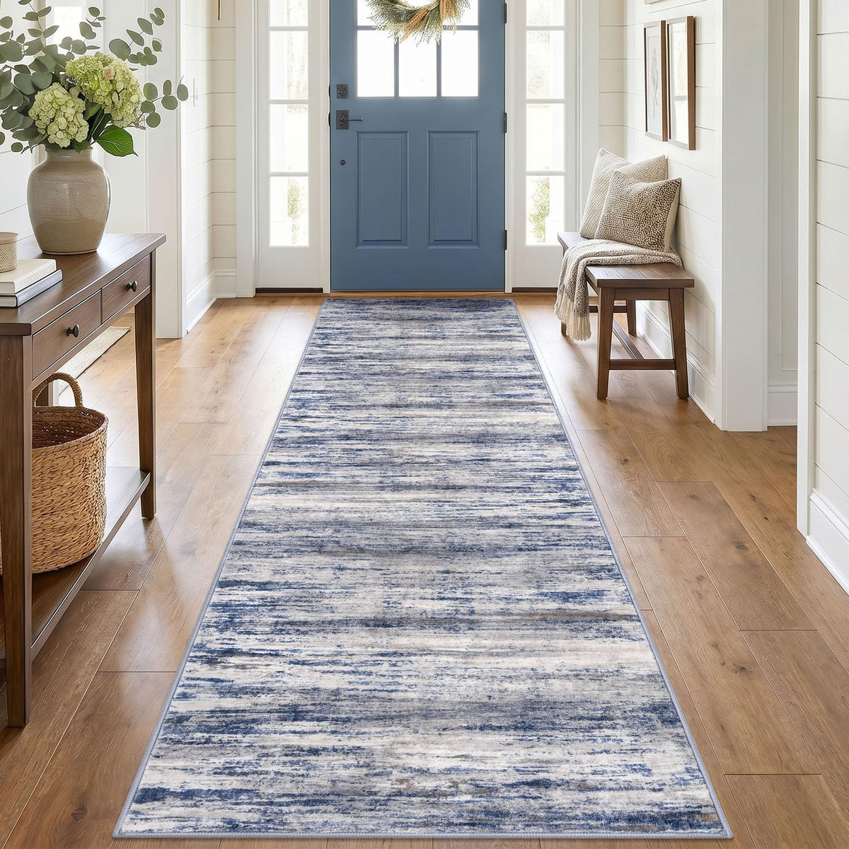 KOZYFLY Abstract Entryway Rug 2x3 Washable Door Mat Indoor Blue Beige