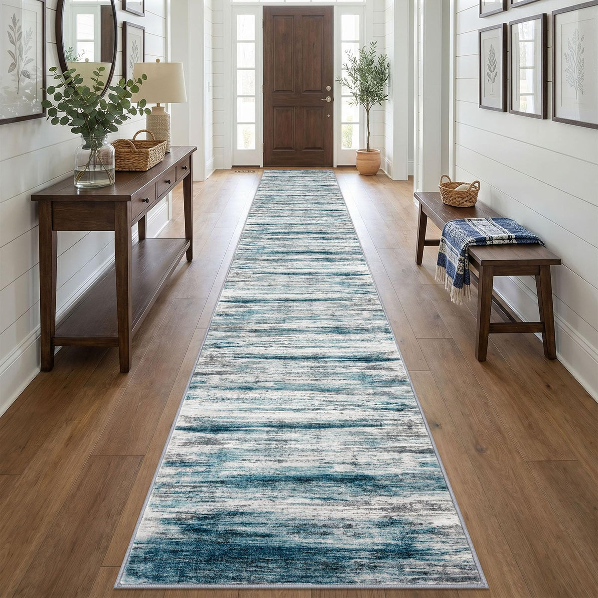 KOZYFLY Abstract Rugs for Entryway 2x3 Washable Small Area Rug Grey-Blue