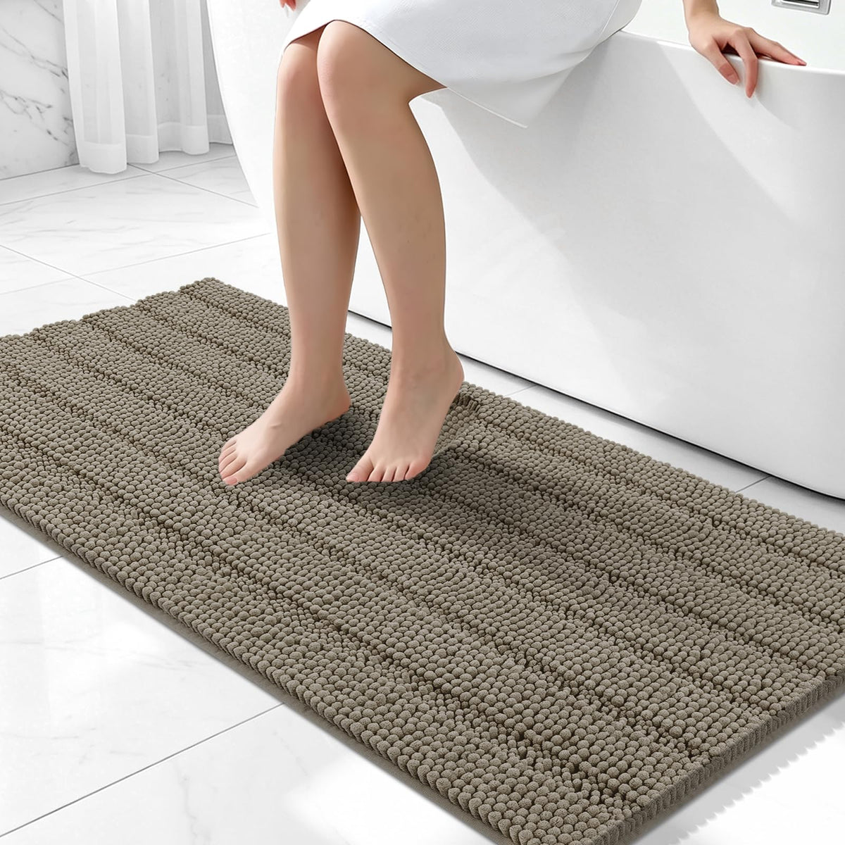 Bcoimo Small Bath Rug Mat,24x17 Chenille Non Slip Gray Bathroom Shower Mat