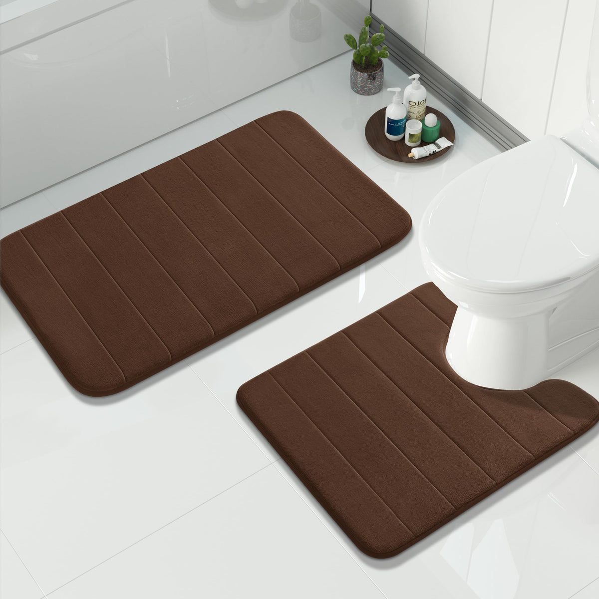 Yimobra Memory Foam Bathroom Rugs Sets 2 Piece - Super Soft Absorbent Quick Dry Bath Mat Set, Machine Washable Non Slip Floor Carpet for Tub Shower & Single Sink (17x24 & 31.5x20 Inch, Gray)