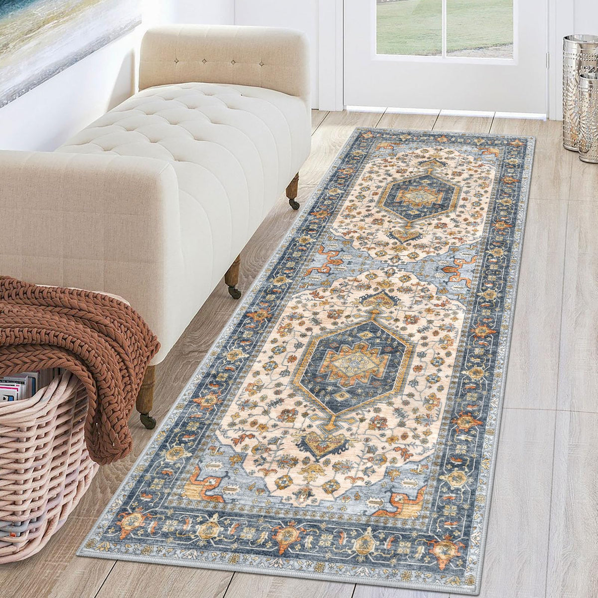 KUTA Entryway Rugs Indoor Washable Small Area Rug 2x3 Blue Entrance Carpet