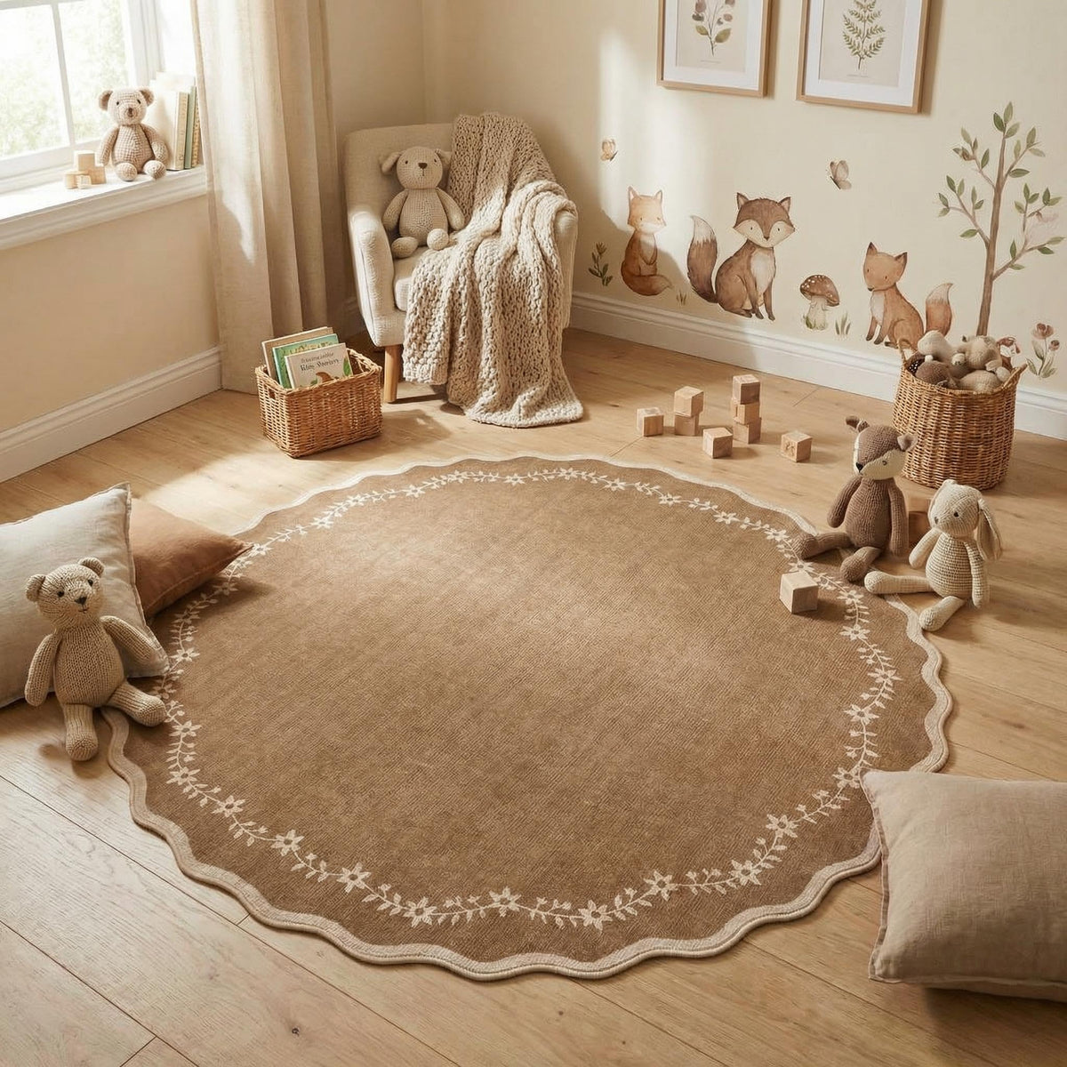 GarveeHome 3x5 Scalloped Washable Area Rug Non Slip Bedroom Entryway Rug