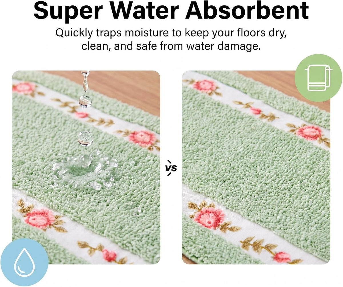 Stay Young Green Rose Area Rugs for Bathroom Bedroom 17.71 x 49.21 Inch