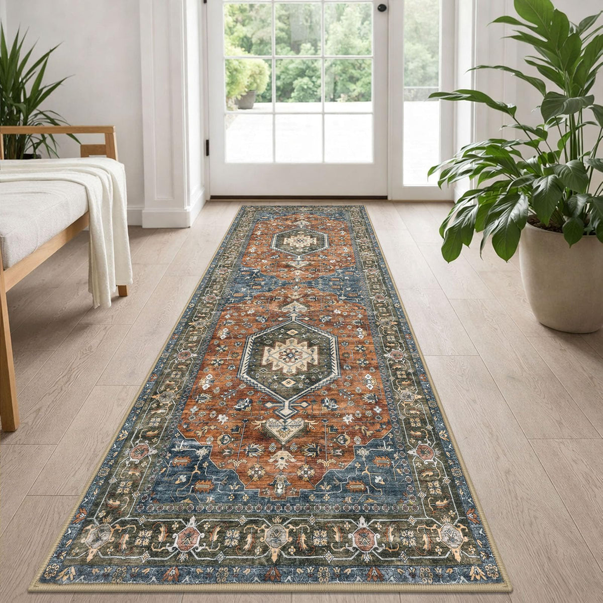 KUTA Entryway Rugs Indoor Washable Small Area Rug 2x3 Blue Entrance Carpet