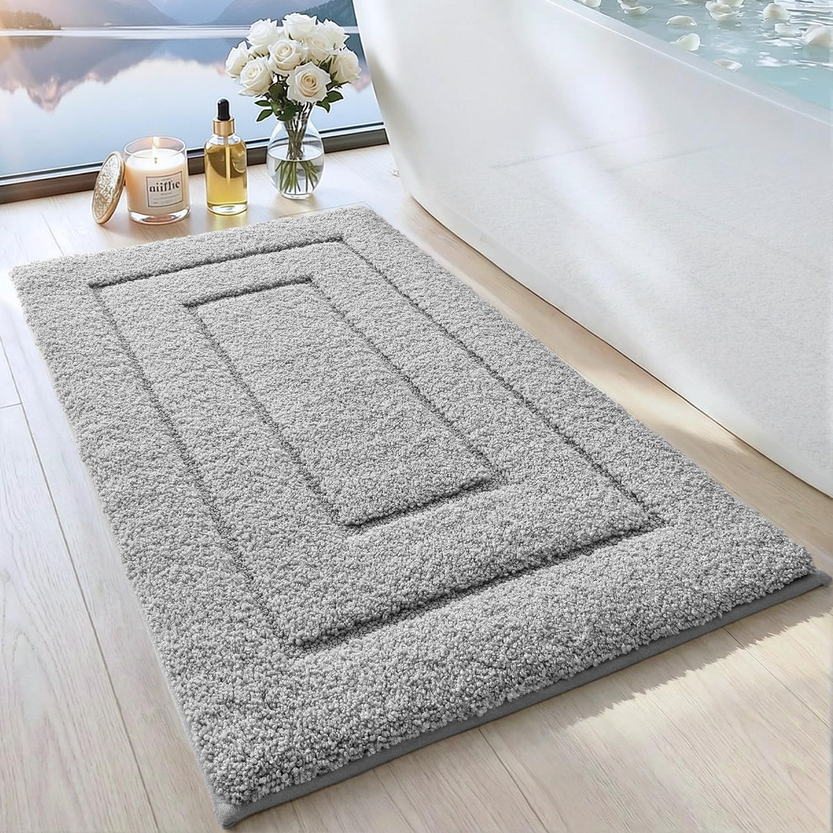 DEXI Bathroom Rugs 36x24, Non-Slip Bath Mat Soft Absorbent, Beige