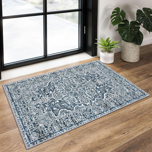KUTA Entryway Rugs Indoor Washable Small Area Rug 2x3 Blue Entrance Carpet