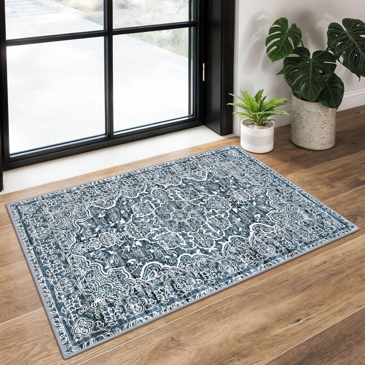 KUTA Entryway Rugs Indoor Washable Small Area Rug 2x3 Blue Entrance Carpet