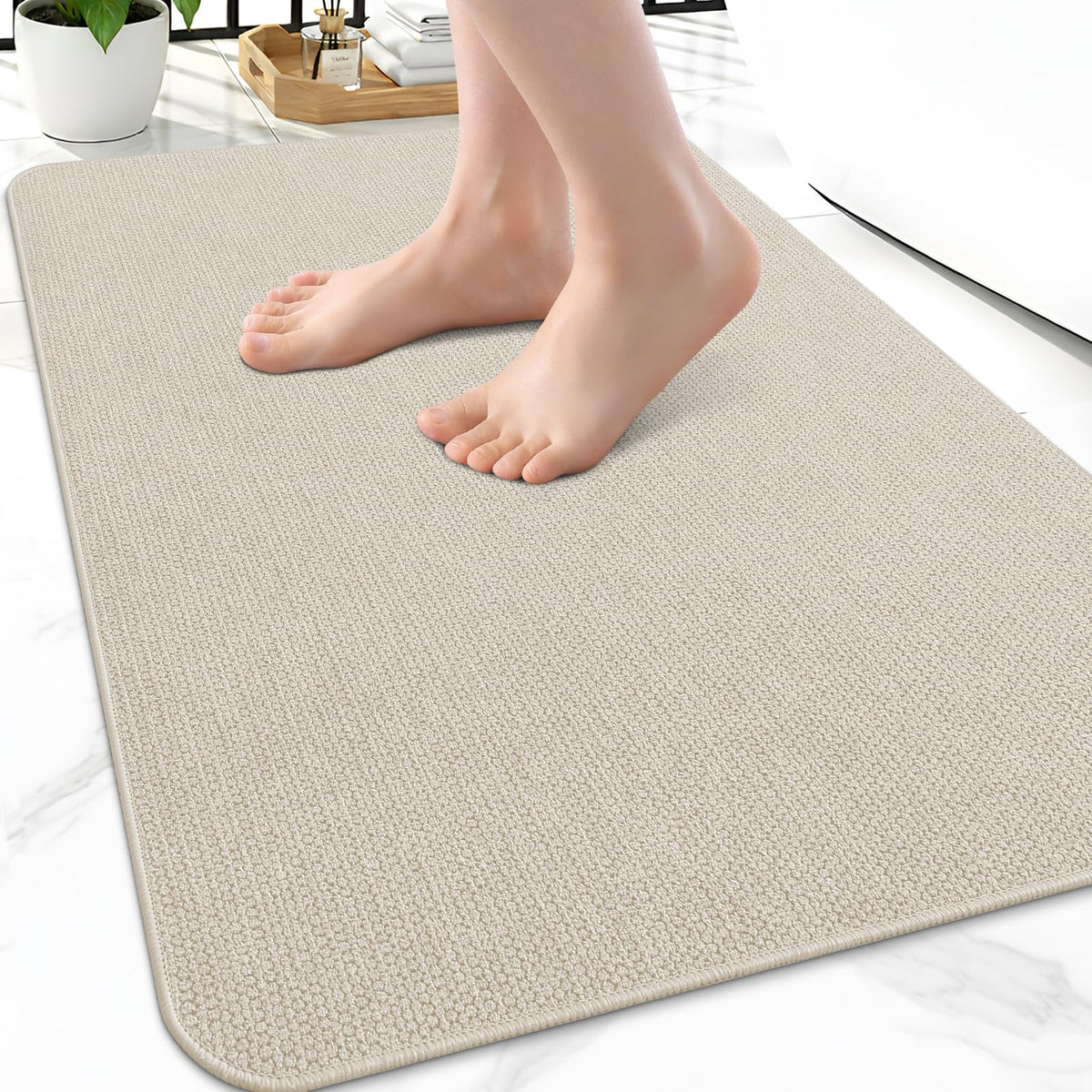 Smiry Ultra Thin Bath Mat 30X20, Non Slip Rubber Washable Bathroom Rugs