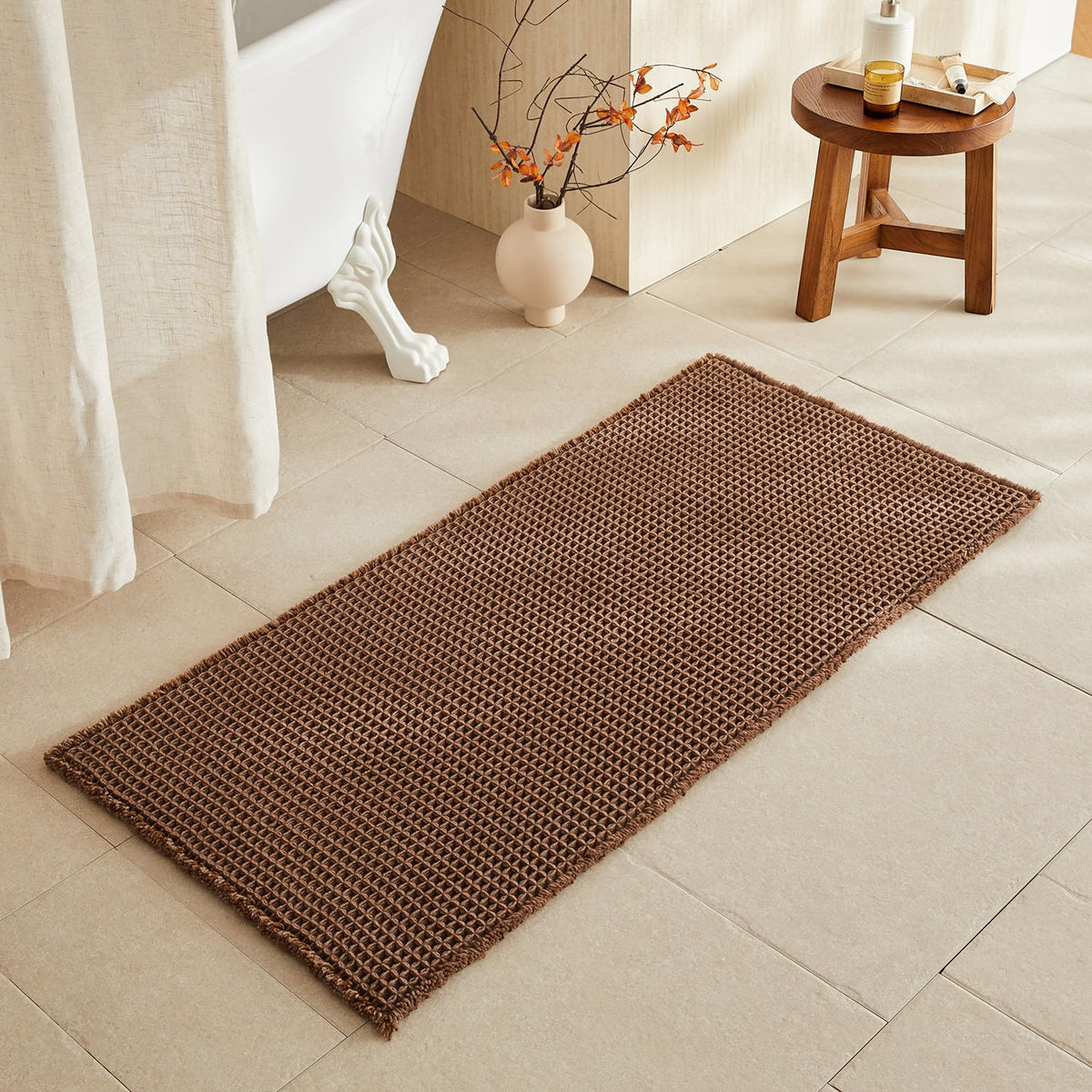 TYUU Waffle Bath Mat, Boho Bathroom Rugs Non Slip Washable, 30x20 Khaki