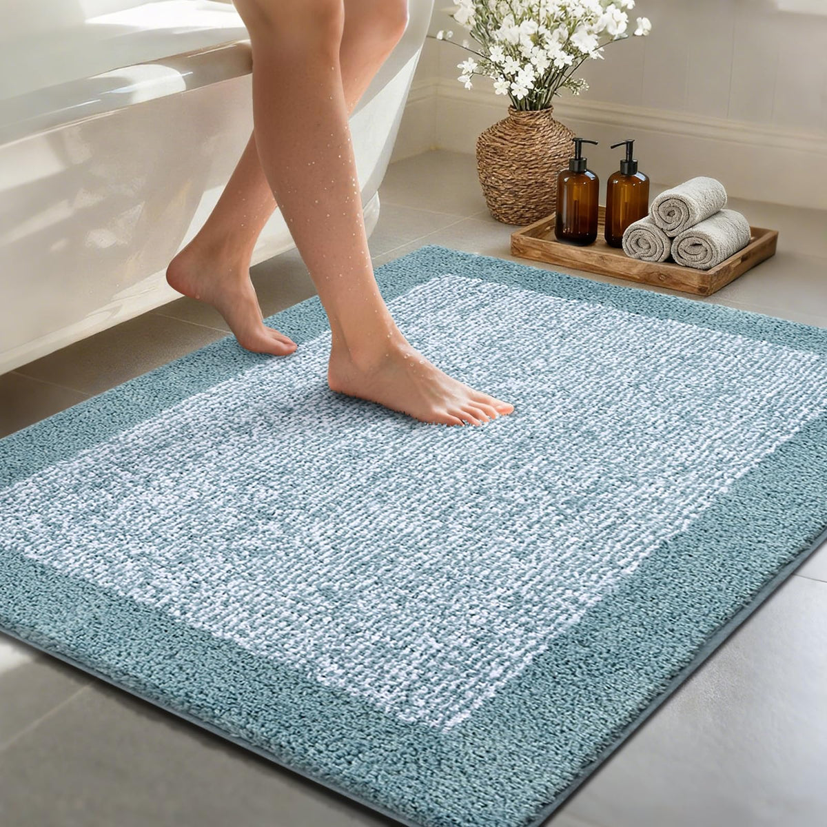 Long 2x4 Ft (48''x24'') Bathroom Rugs, Non Slip Washable Bath Mat Grey
