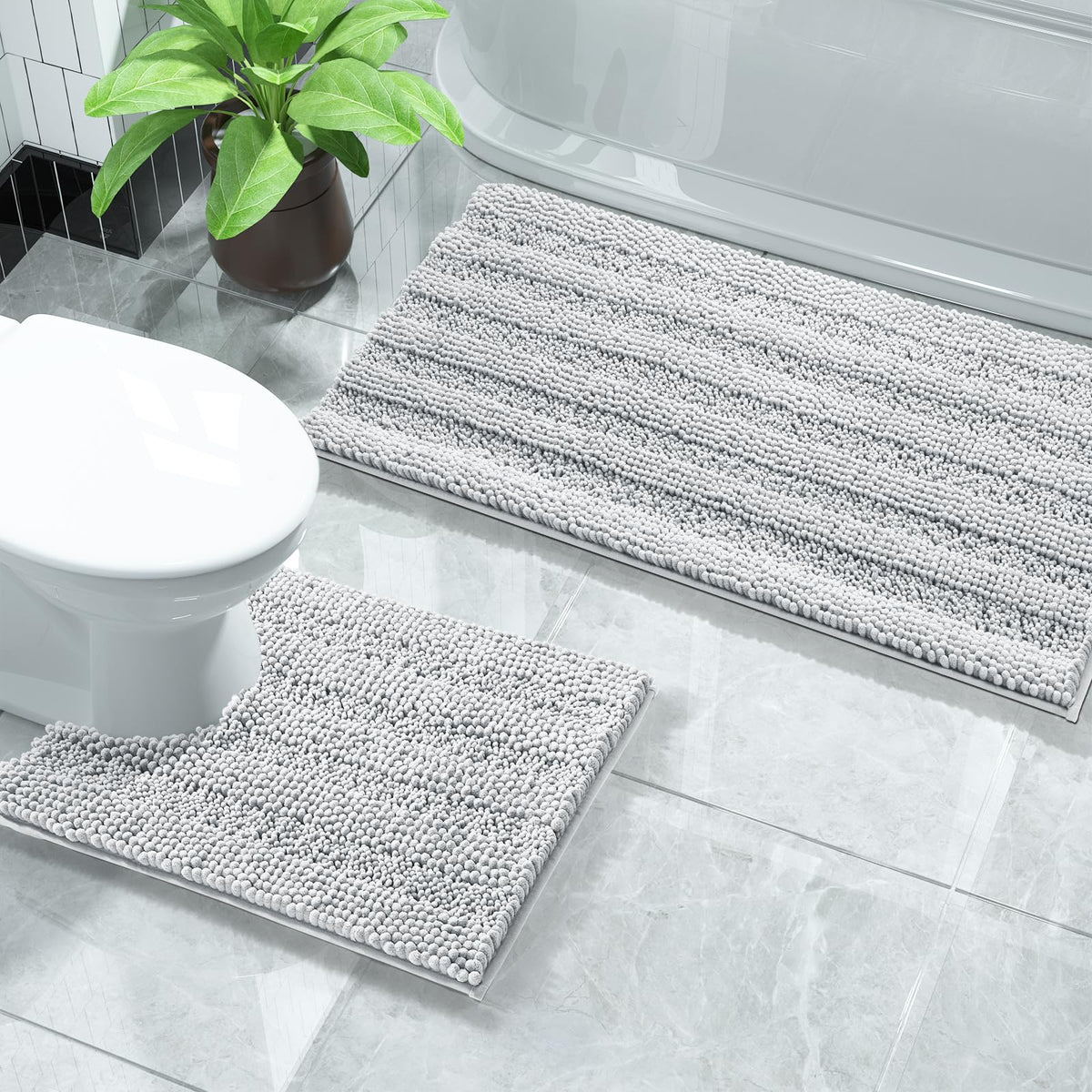Yimobra Bathroom Rug Set 2 Piece, Absorbent Bath Mat Set, 32x20+24x17, Gray