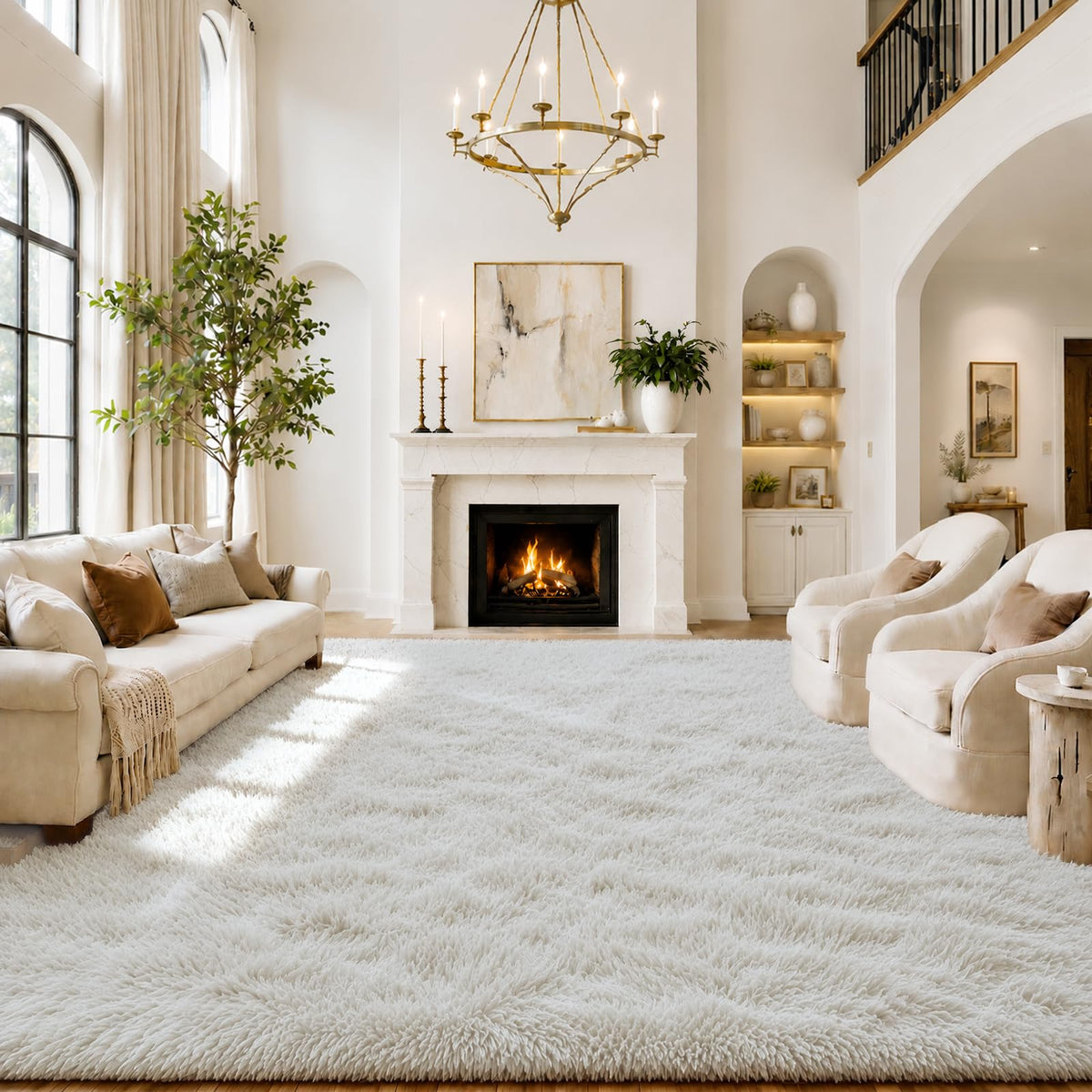 Small Shag Area Rug for Bedroom, 2x3 Cream Soft Plush Carpet