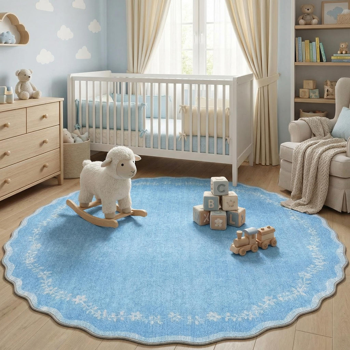 GarveeHome 3x5 Scalloped Washable Area Rug Non Slip Bedroom Entryway Rug