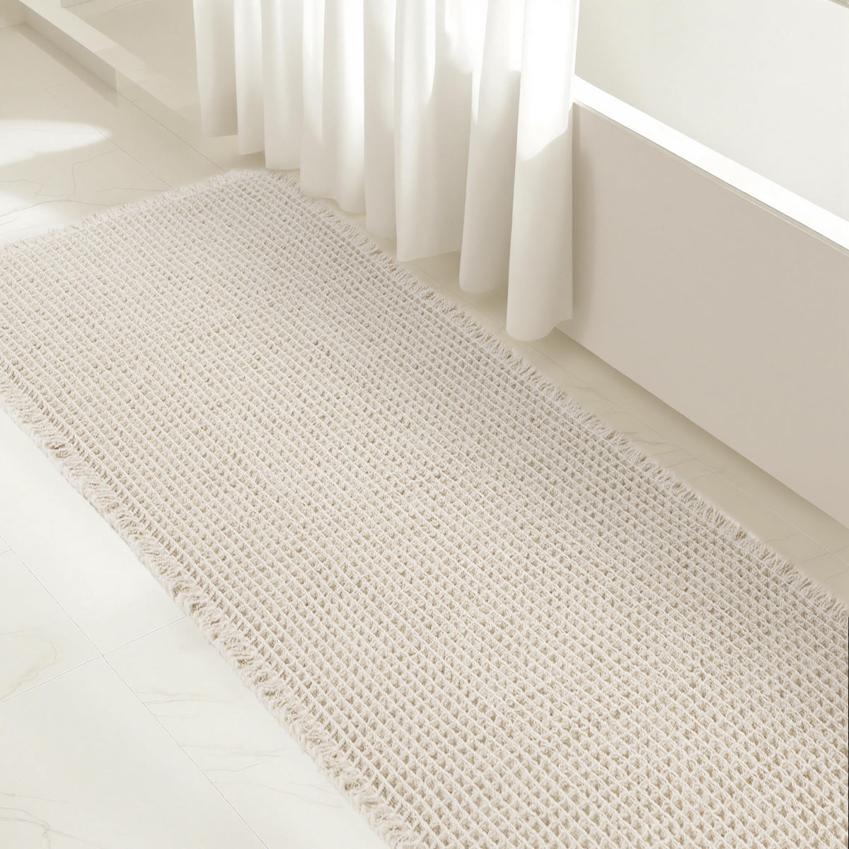 SUBRTEX Bathroom Rugs Chenille Bath Rug Soft Short Plush Bath Mat Soft Shower Mat Water Absorbent Shower Mat Quick Dry Machine Washable(White,18" x 24")