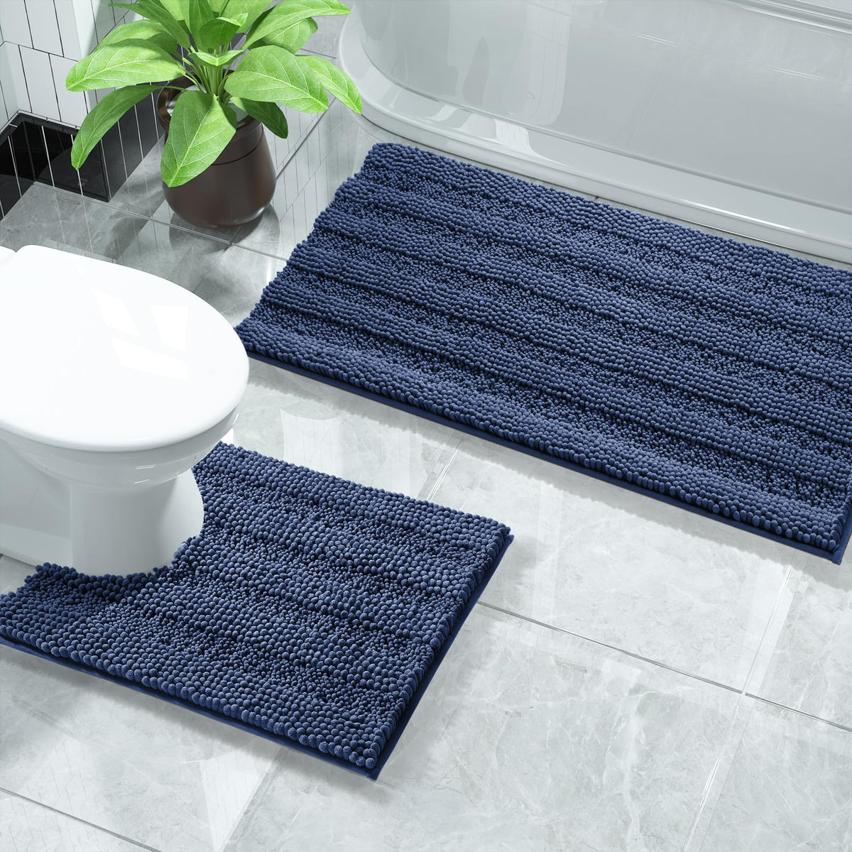 Yimobra Bathroom Rug Set 2 Piece, Absorbent Bath Mat Set, 32x20+24x17, Gray