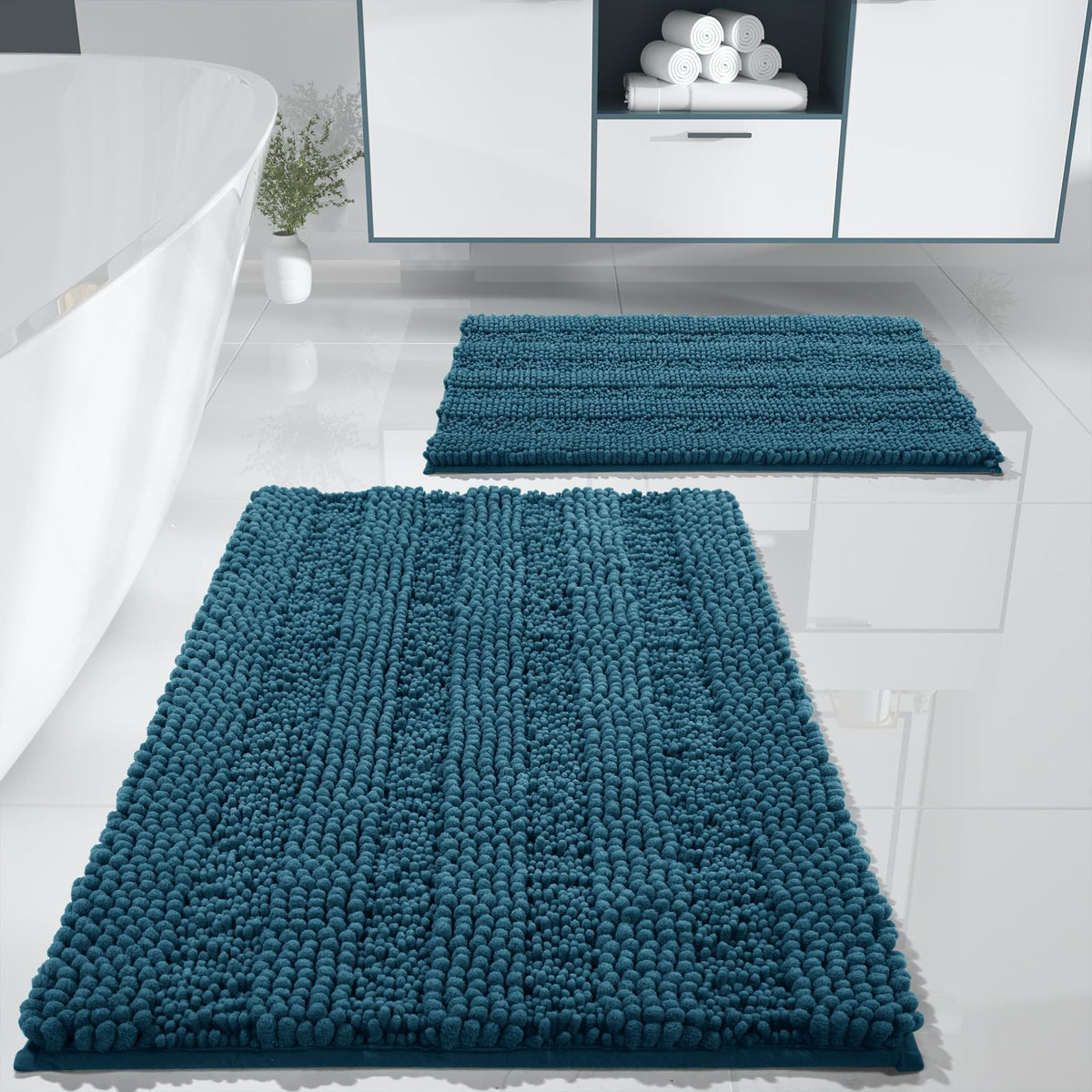 Yimobra Bathroom Rug Set 2 Piece, Absorbent Bath Mat Set, 32x20+24x17, Gray