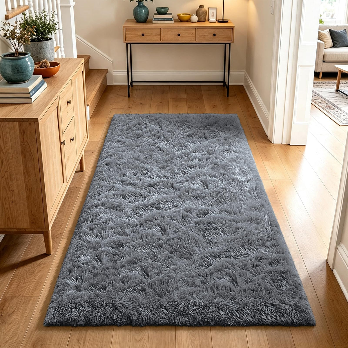 Beige 2x4 Area Rugs for Bedroom, Fluffy Shag Rug Small Rug Bedside Carpet