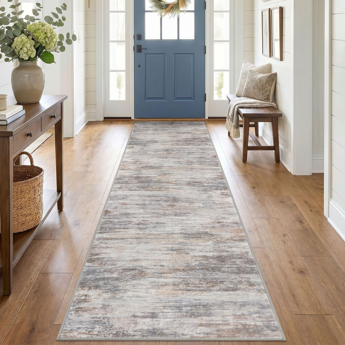 KOZYFLY Abstract Rugs for Entryway 2x3 Washable Small Area Rug Grey-Blue