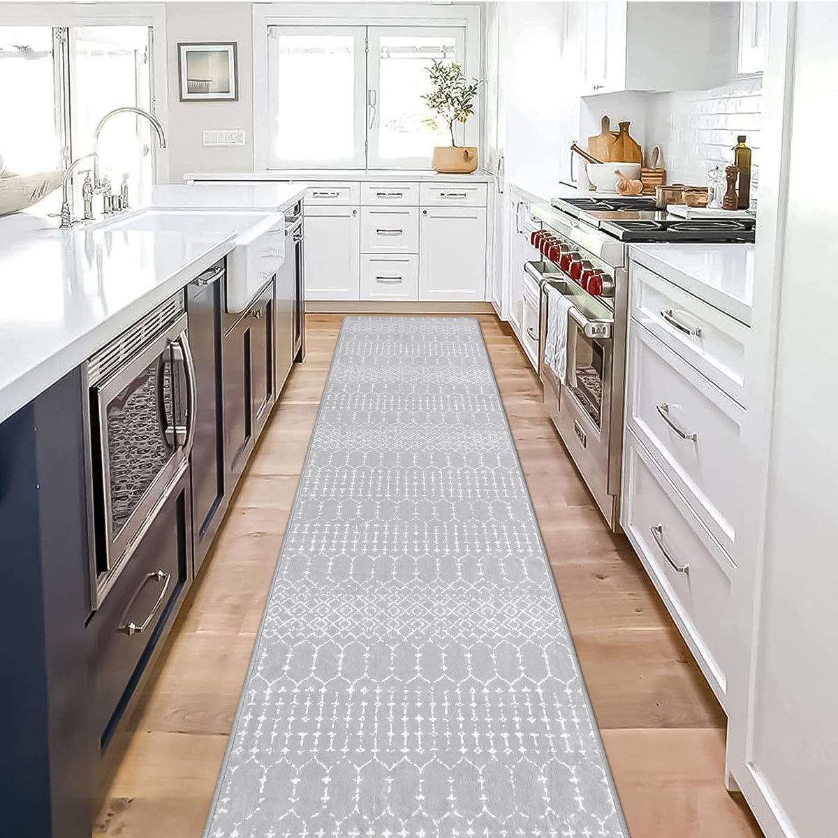 Lahome Moroccan Indoor Rugs for Entryway 2x3 Area Rug Non-Slip Backing Washable Inside Door Mats Low-Profile Throw Soft Rugs for Bathroom, Geometric Print Distressed Blue Rug for Kitchen Bedside Hana