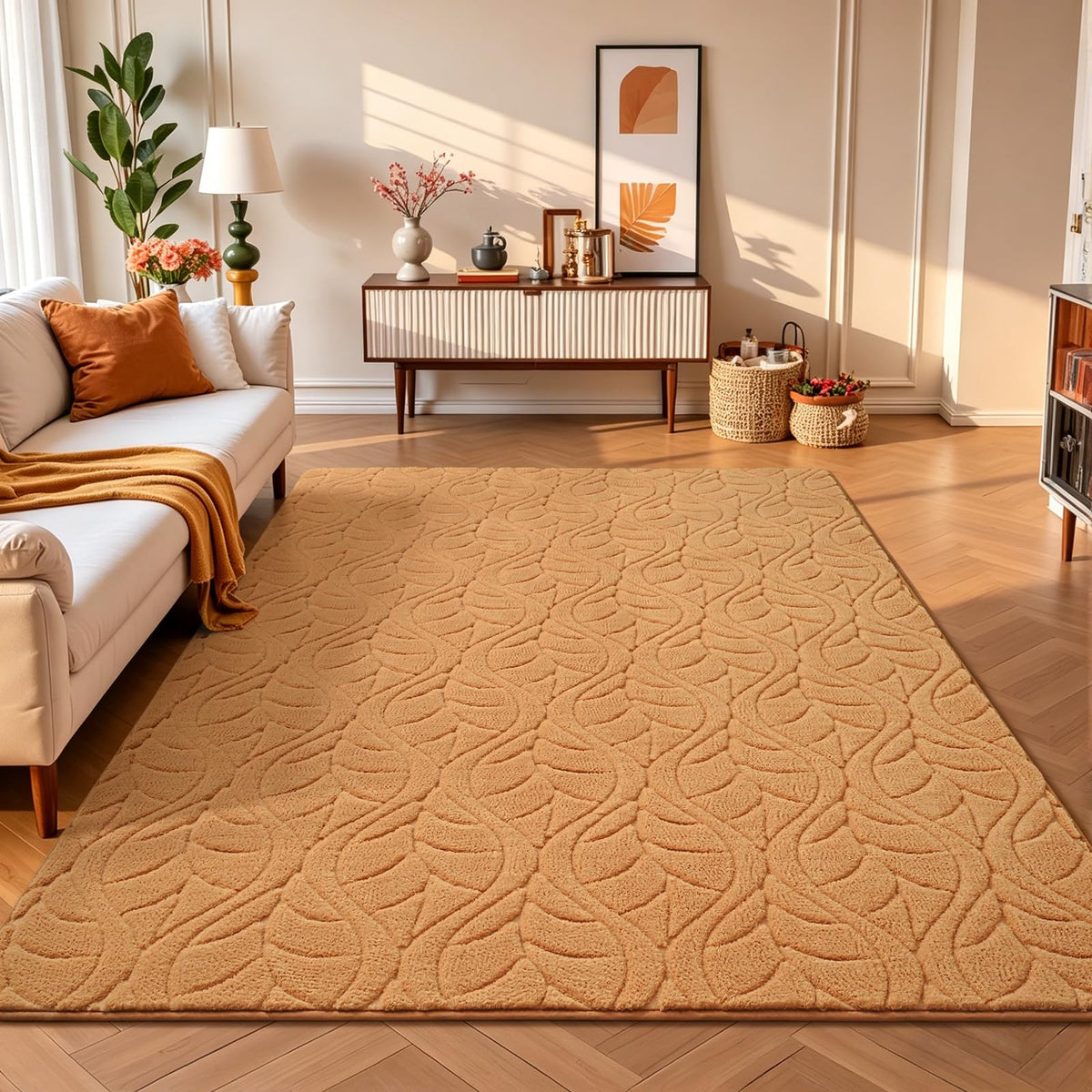 Grey Fluffy Area Rug for Bedroom, 3x5 Geometric Shag Rugs
