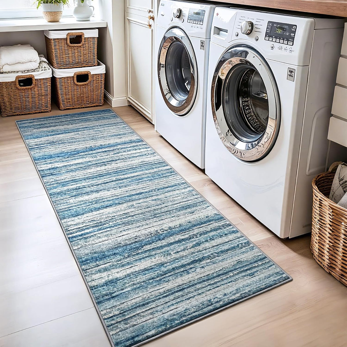 Chicrug 2x6 Blue Washable Runner Rug for Hallway Kitchen Entryway Non Slip
