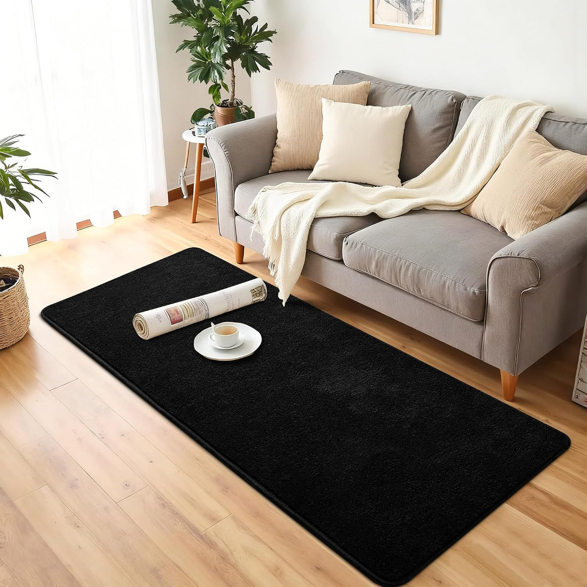 Chicrug Black 2x6 Minimalist Washable Runner Rugs for Hallway Entryway