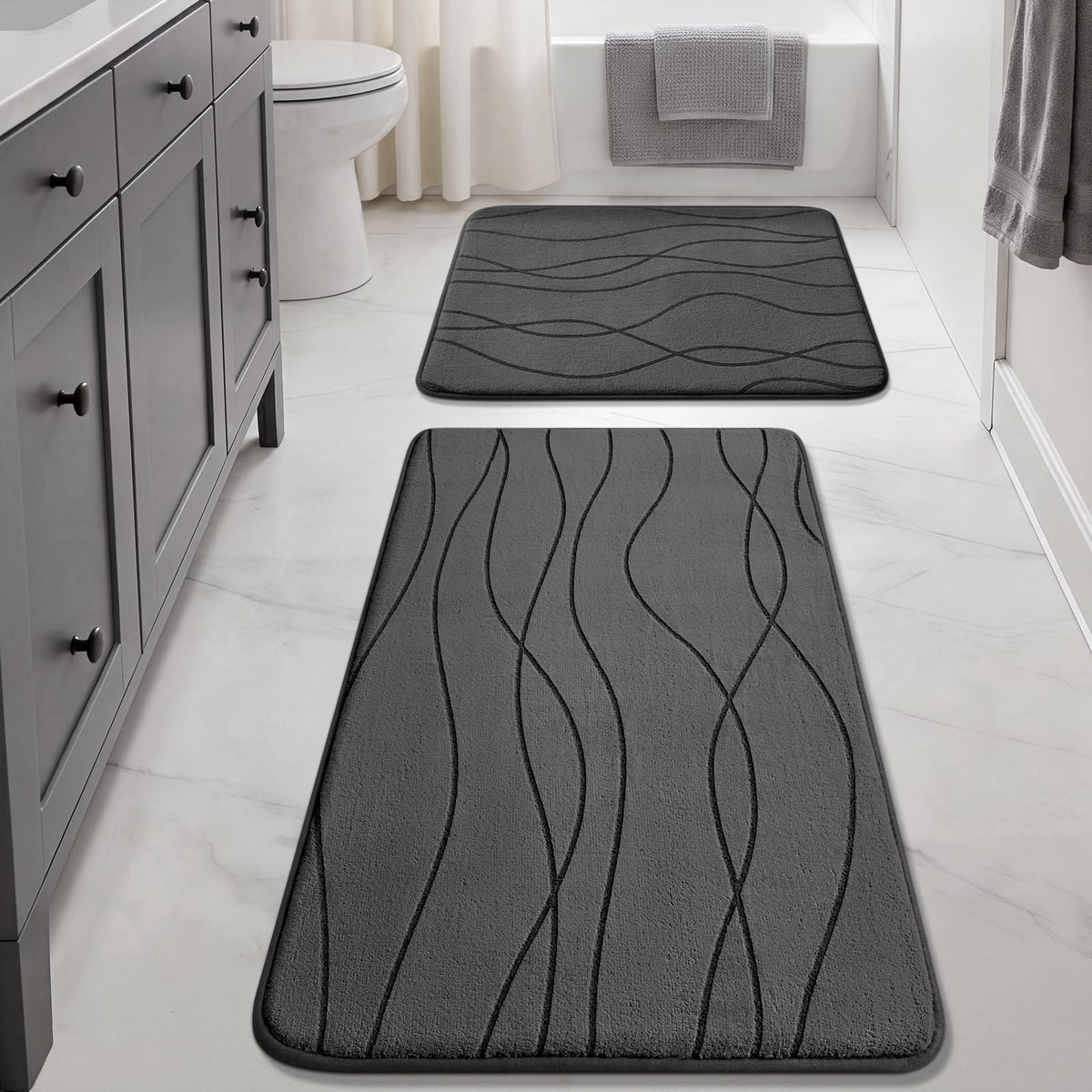 YIHOUSE Bathroom Rugs Set 5 Piece, Memory Foam Bath Mat Dark Grey