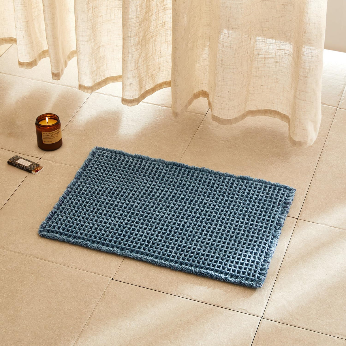 TYUU Waffle Bath Mat, Boho Bathroom Rugs Non Slip Washable, 30x20 Khaki