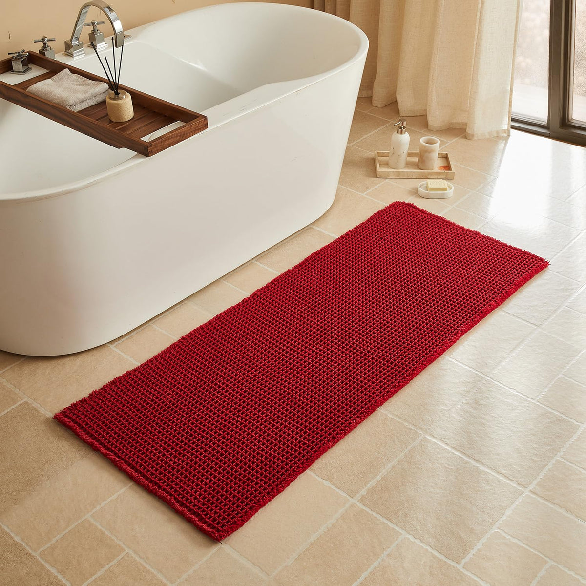 Triohero Waffle Bath Mat, Small Boho Bathroom Rugs Non Slip, 16x24 Khaki