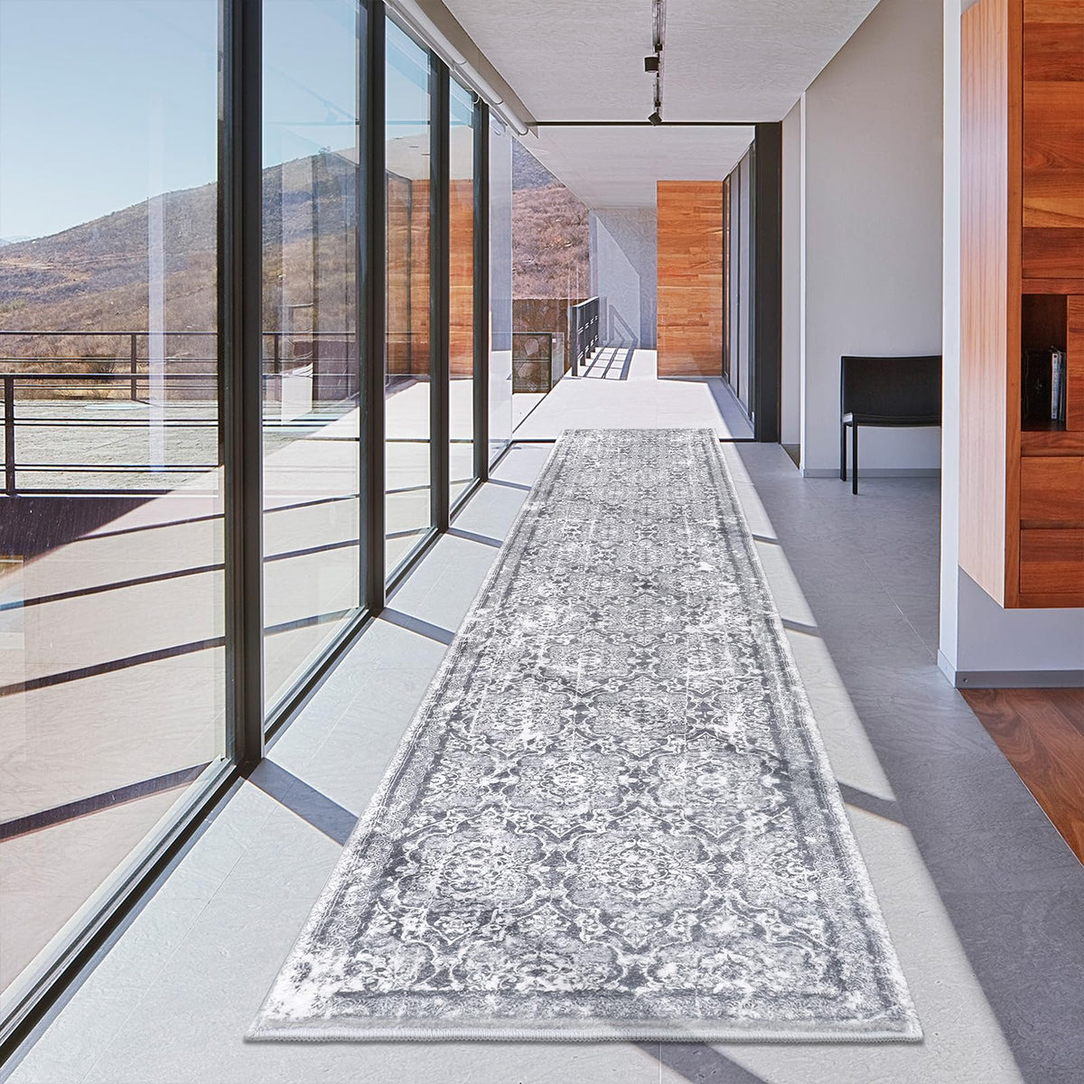 Vaukki Hallway Runner 2x6 ft, Grey Vintage Shaggy Soft Kitchen Rug