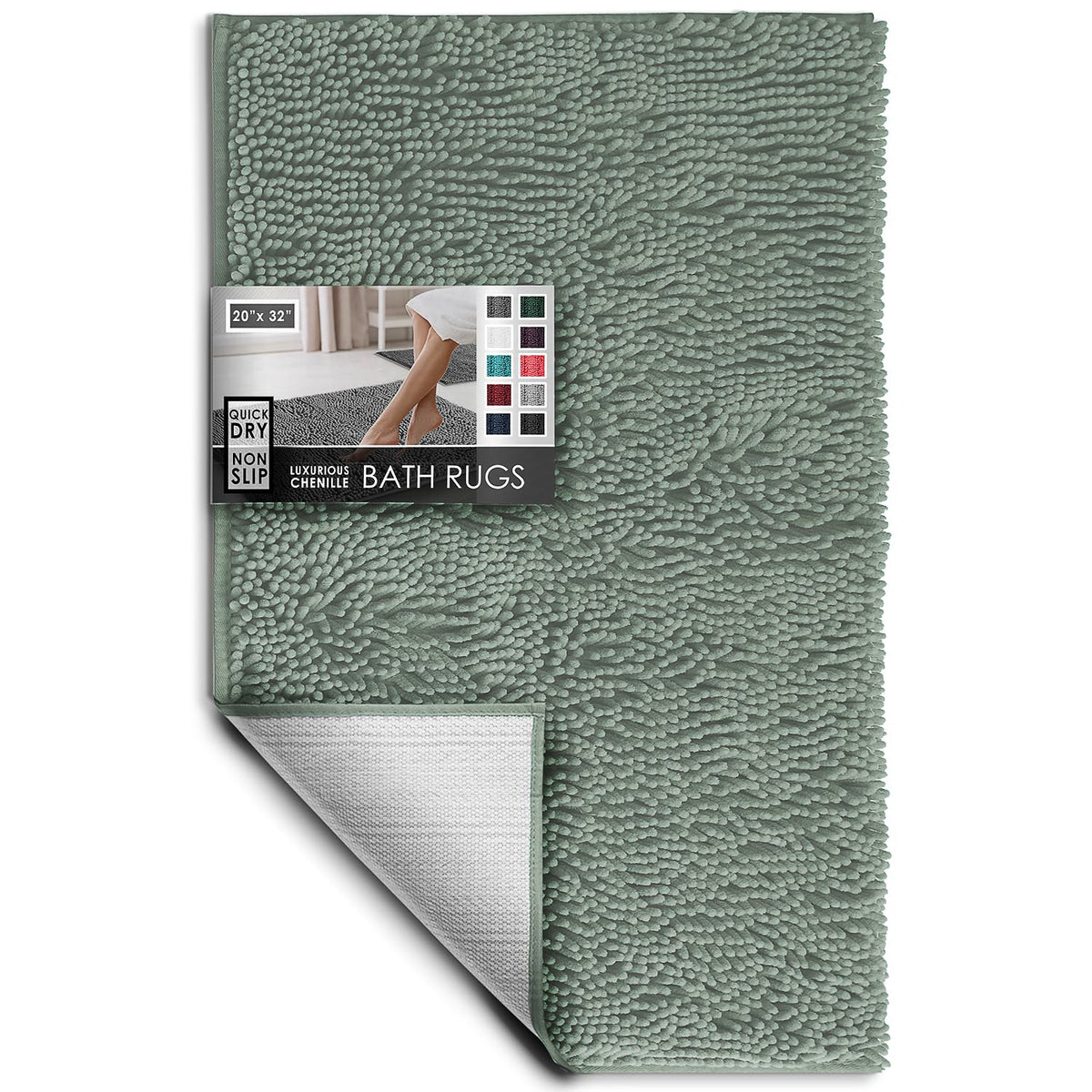 Hearth & Harbor Bathroom Rugs, Chenille Bath Mat - Machine Washable Bath Mats for Bathroom Non-Slip Backing Rubber, Quick Dry Bathroom Mat, 17 x 24 + 20 x 32 - Hunter Green