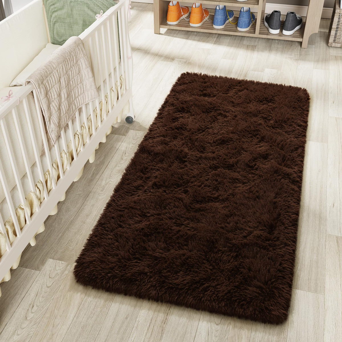 LOCHAS 2x3 Area Rugs Fluffy Living Room Carpets for Kids Bedroom, Brown