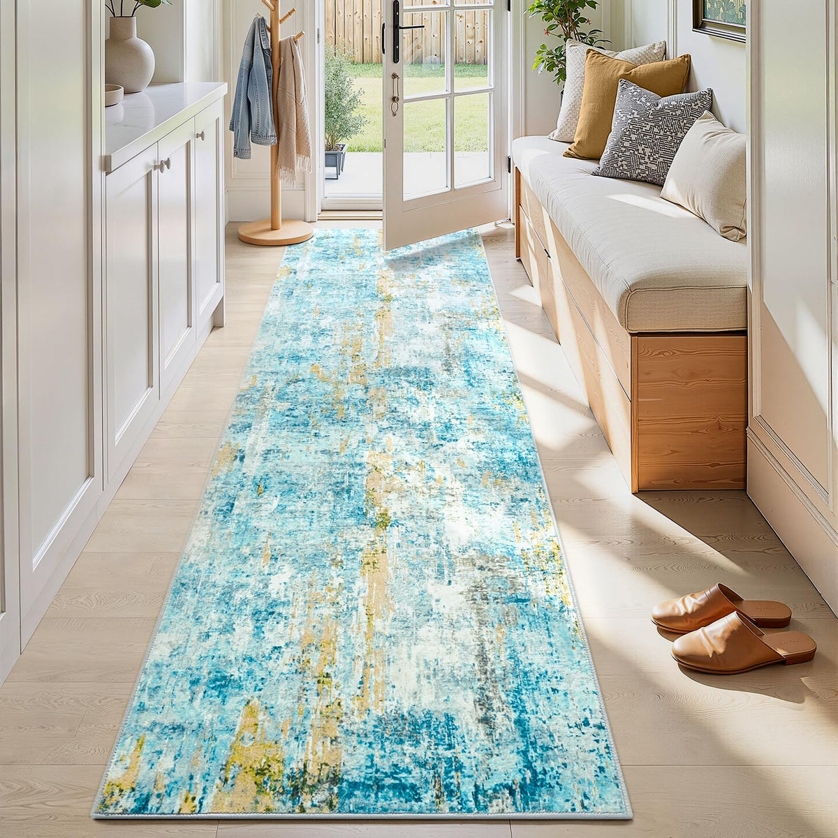Ompaa 2x6 Rug Runners for Hallways Kitchen Runner Rug Non Slip Washable Grey Long Runner Rugs with Rubber Backing Soft Abstract Carpet Runner for Hallways, Kitchen, Bedroom, Bathroom, Entryway
