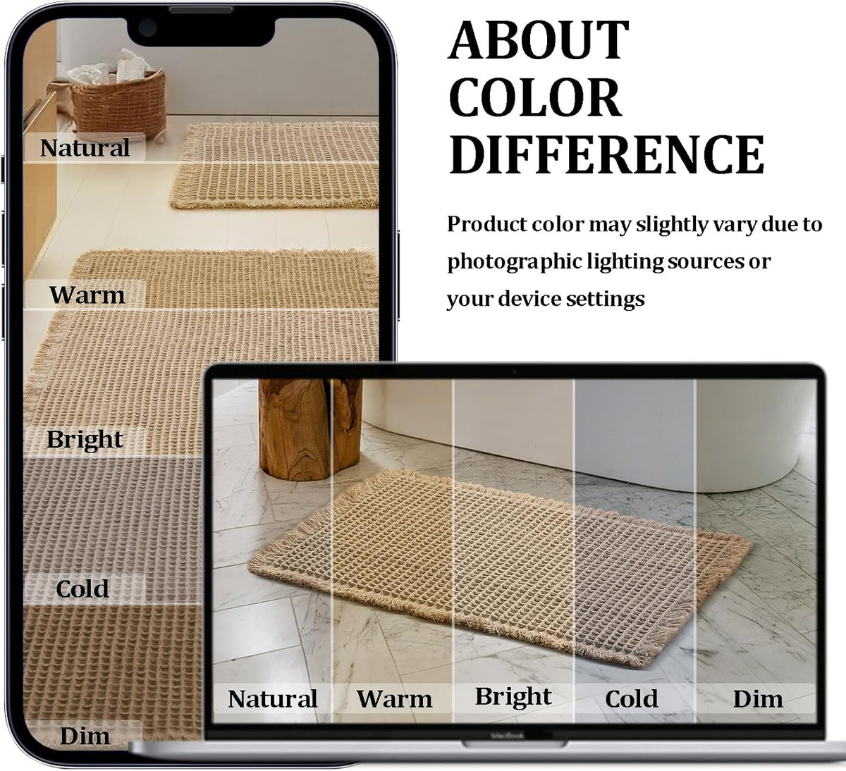 JIUZHEN Set of 2 Waffle Bath Mats Boho Bath Rugs 16"x24"+20"x32", Brown