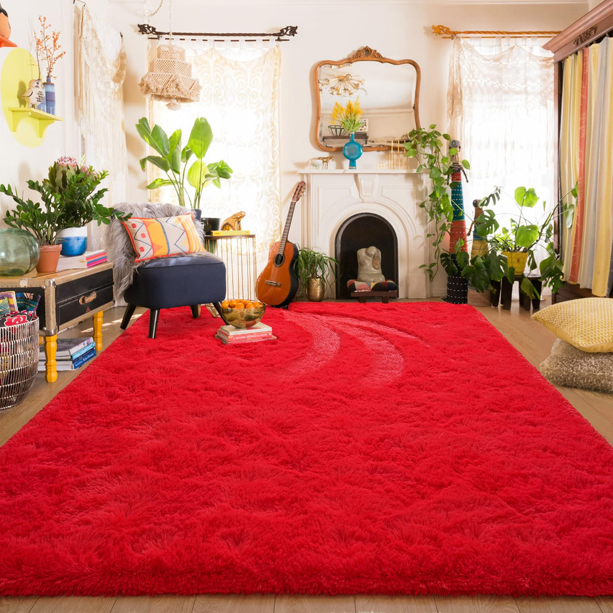 Amearea Shag Fluffy Small Rug, 2x4 Throw Rugs for Bedroom Girls, Black