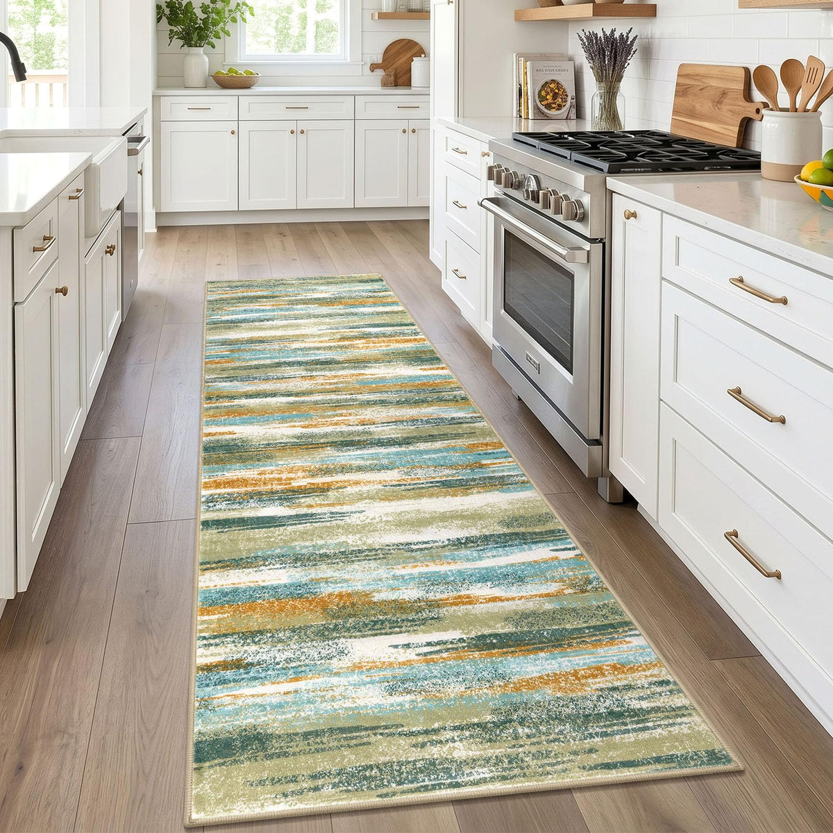 Lansny Abstract Washable 2x6 Runner Rug Non Slip Runners for Hallway