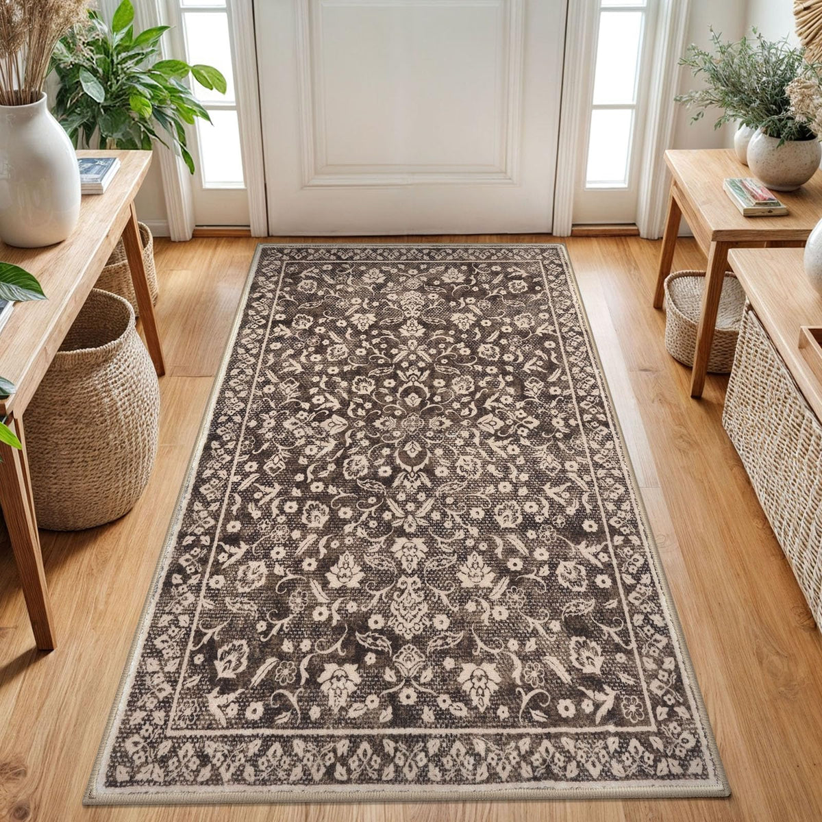 Vintage Washable Entryway Rug 2x3 Small Area Rug Non Slip Door Mat