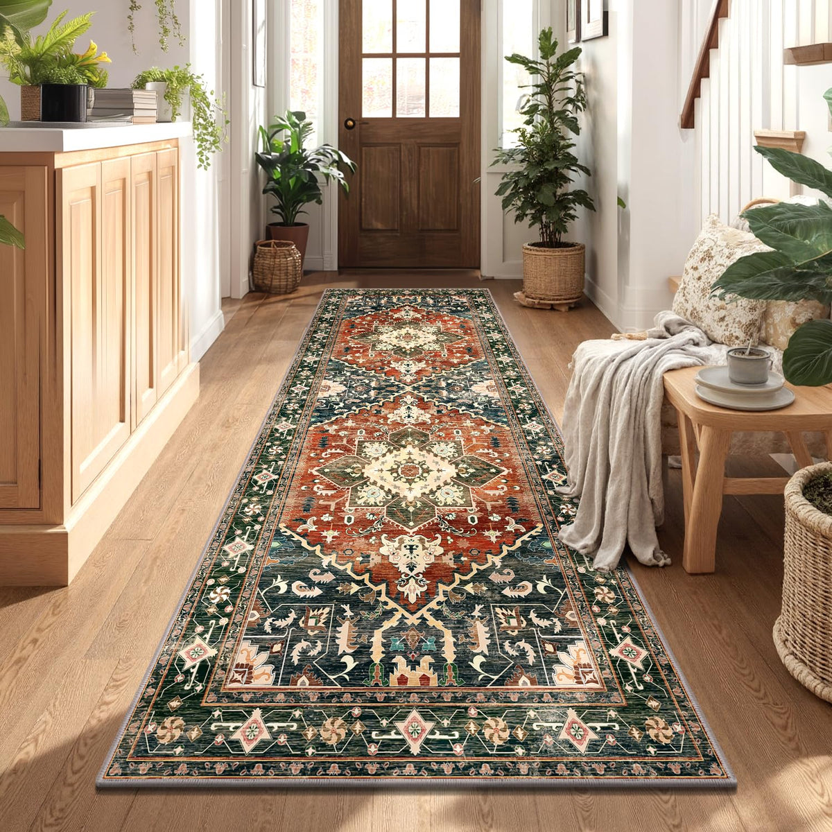 Yamaziot Washable Runner Rug, 2x8 Non-Slip Boho Vintage Hallway Kitchen Rug