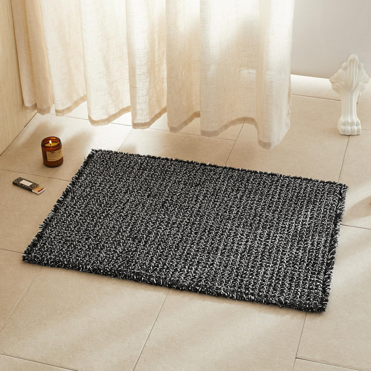 TYUU Waffle Bath Mat, Boho Bathroom Rugs Non Slip Washable, 30x20 Khaki