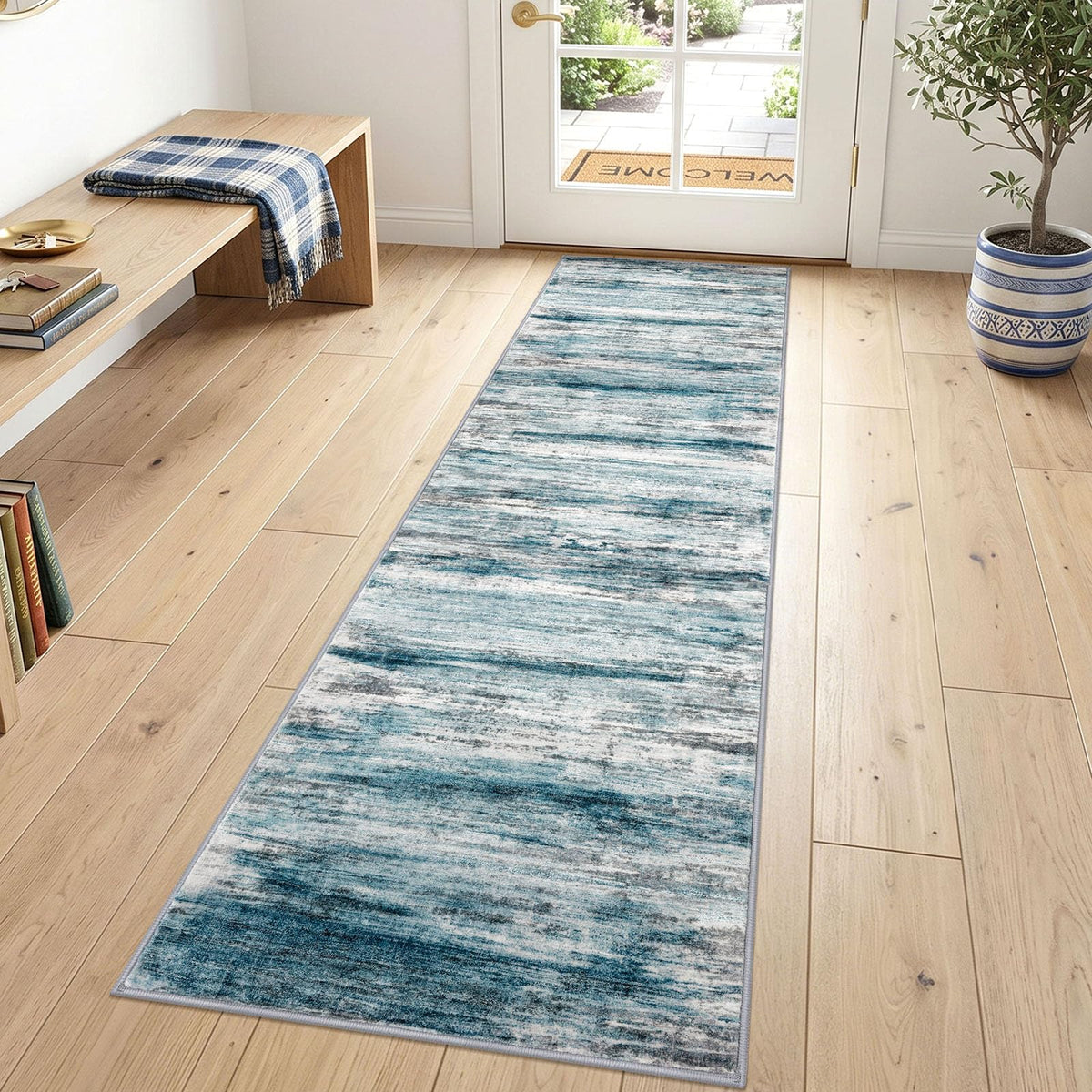 KOZYFLY Abstract Rugs for Entryway 2x3 Washable Small Area Rug Grey-Blue