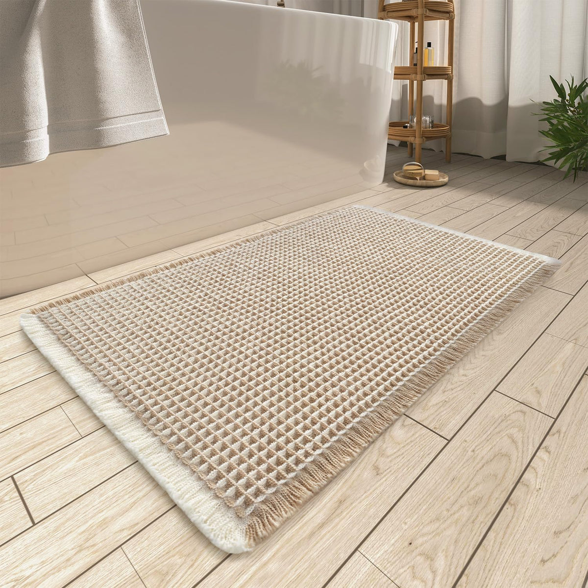 Upgraded Waffle Bath Mat Ultra Absorbent Non Slip Bathroom Mat, 17" x 24"