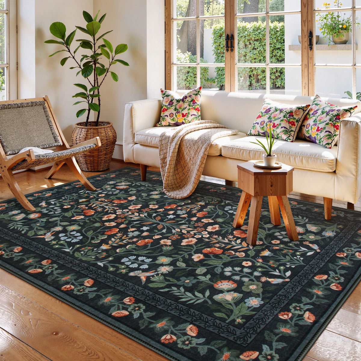 Lahome Floral Pink Bathroom Rug Runners for Hallways Non Slip 2x6